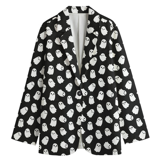 Cute Little Ghost Pattern Print Women's Cotton Blazer