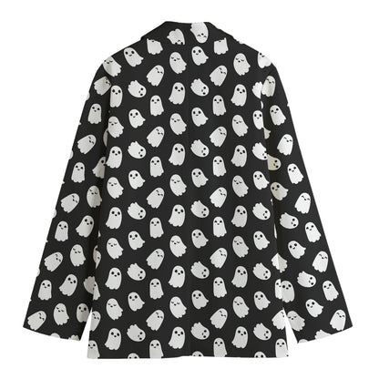 Cute Little Ghost Pattern Print Women's Cotton Blazer