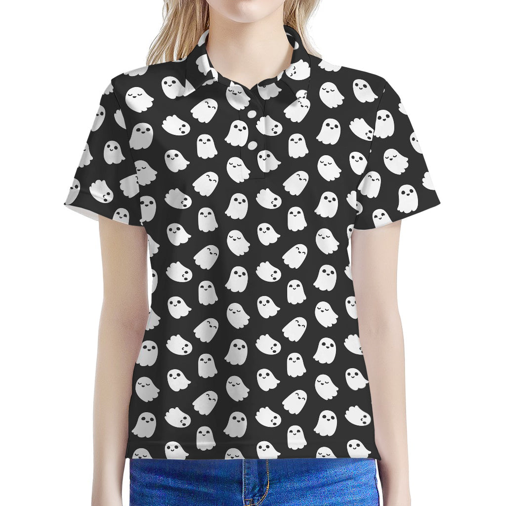 Cute Little Ghost Pattern Print Women's Polo Shirt