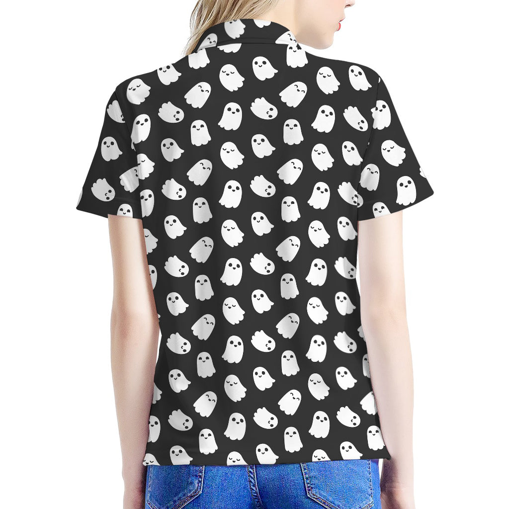 Cute Little Ghost Pattern Print Women's Polo Shirt