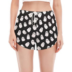 Cute Little Ghost Pattern Print Women's Split Running Shorts