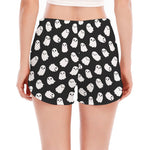 Cute Little Ghost Pattern Print Women's Split Running Shorts