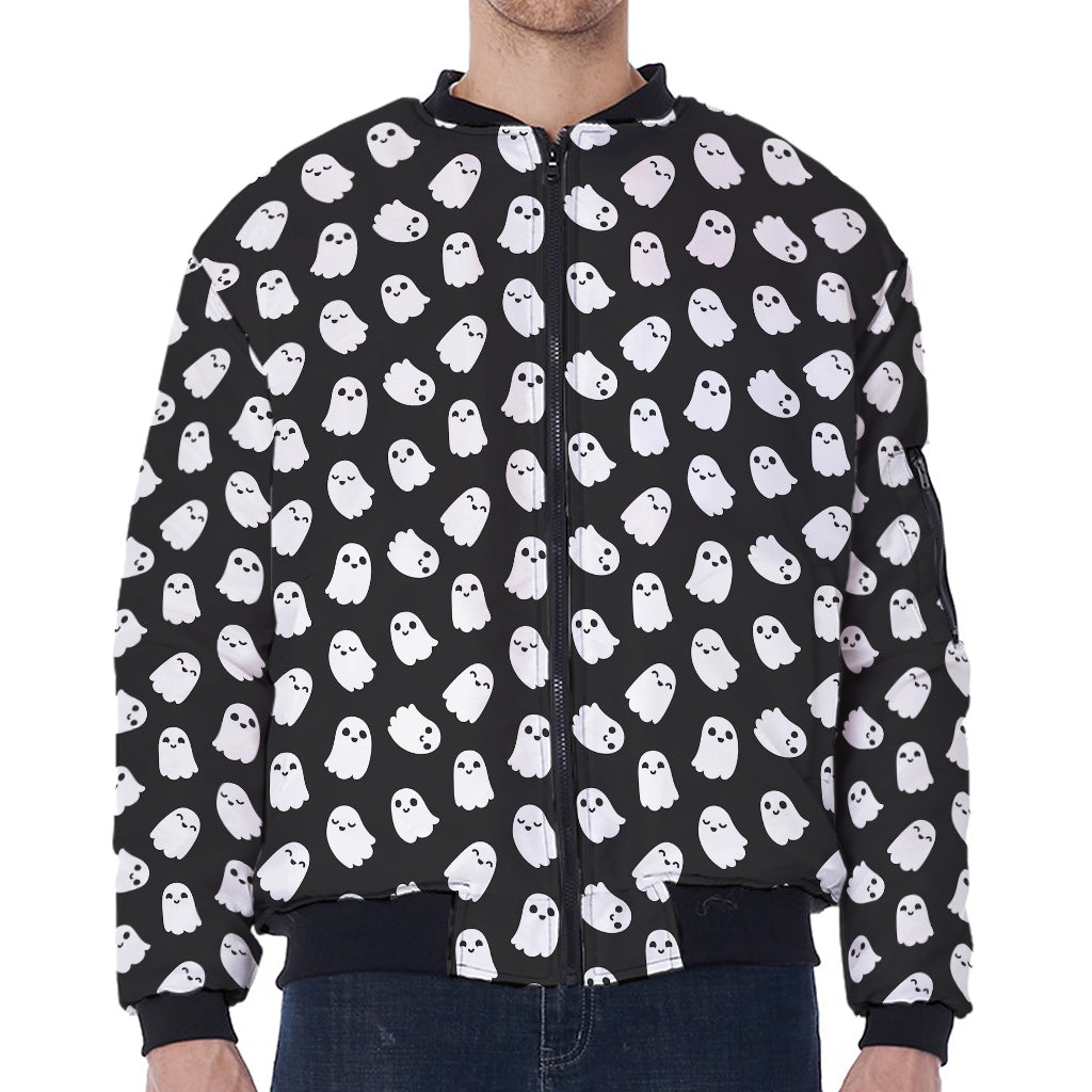 Cute Little Ghost Pattern Print Zip Sleeve Bomber Jacket