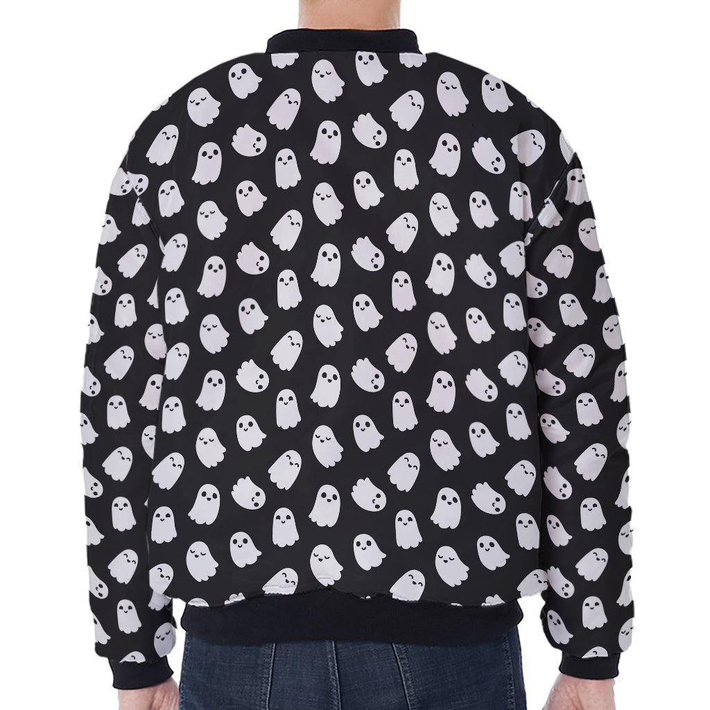 Cute Little Ghost Pattern Print Zip Sleeve Bomber Jacket