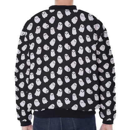 Cute Little Ghost Pattern Print Zip Sleeve Bomber Jacket
