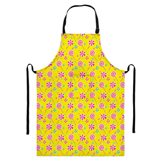 Cute Lollipop Pattern Print Bib Apron With Pocket