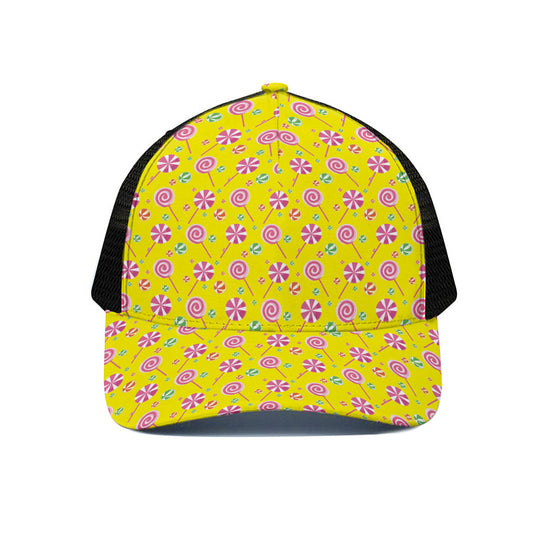 Cute Lollipop Pattern Print Black Mesh Trucker Cap