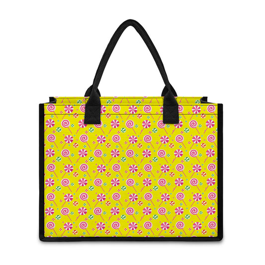 Cute Lollipop Pattern Print Canvas Tote Bag