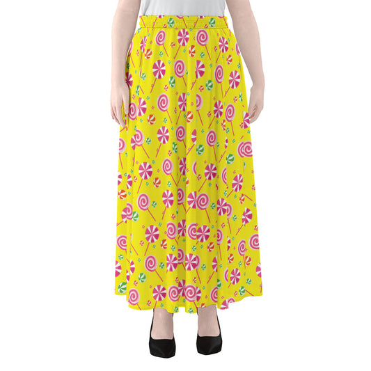 Cute Lollipop Pattern Print Chiffon Maxi Skirt