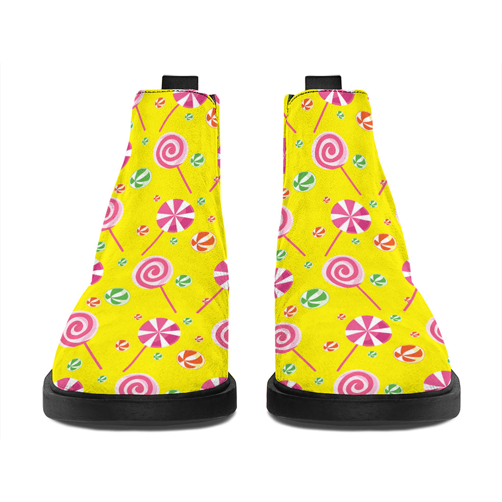 Cute Lollipop Pattern Print Flat Ankle Boots