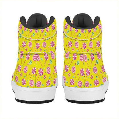 Cute Lollipop Pattern Print High Top Leather Sneakers