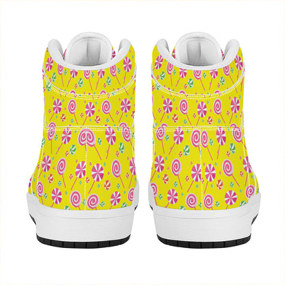 Cute Lollipop Pattern Print High Top Leather Sneakers