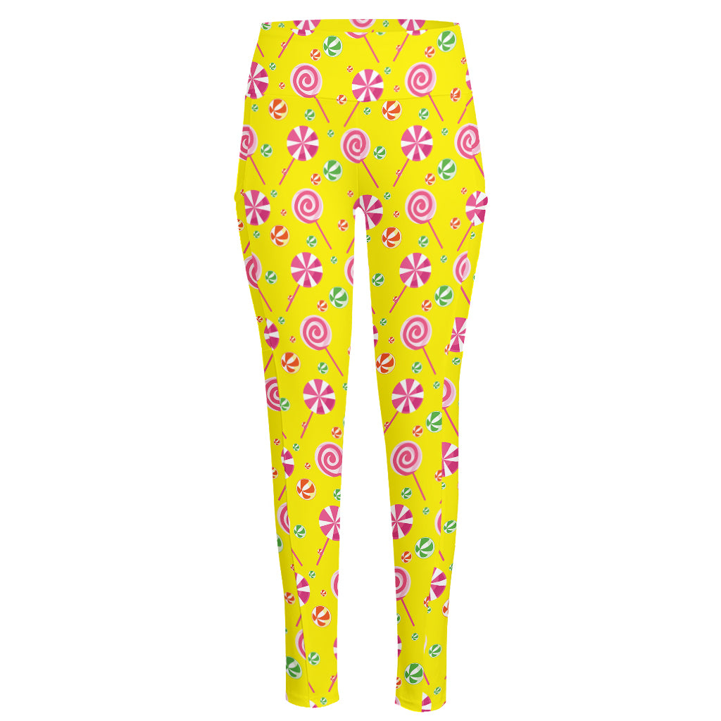 Cute Lollipop Pattern Print High-Waisted Pocket Leggings