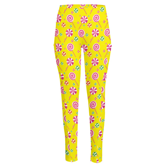 Cute Lollipop Pattern Print High-Waisted Pocket Leggings