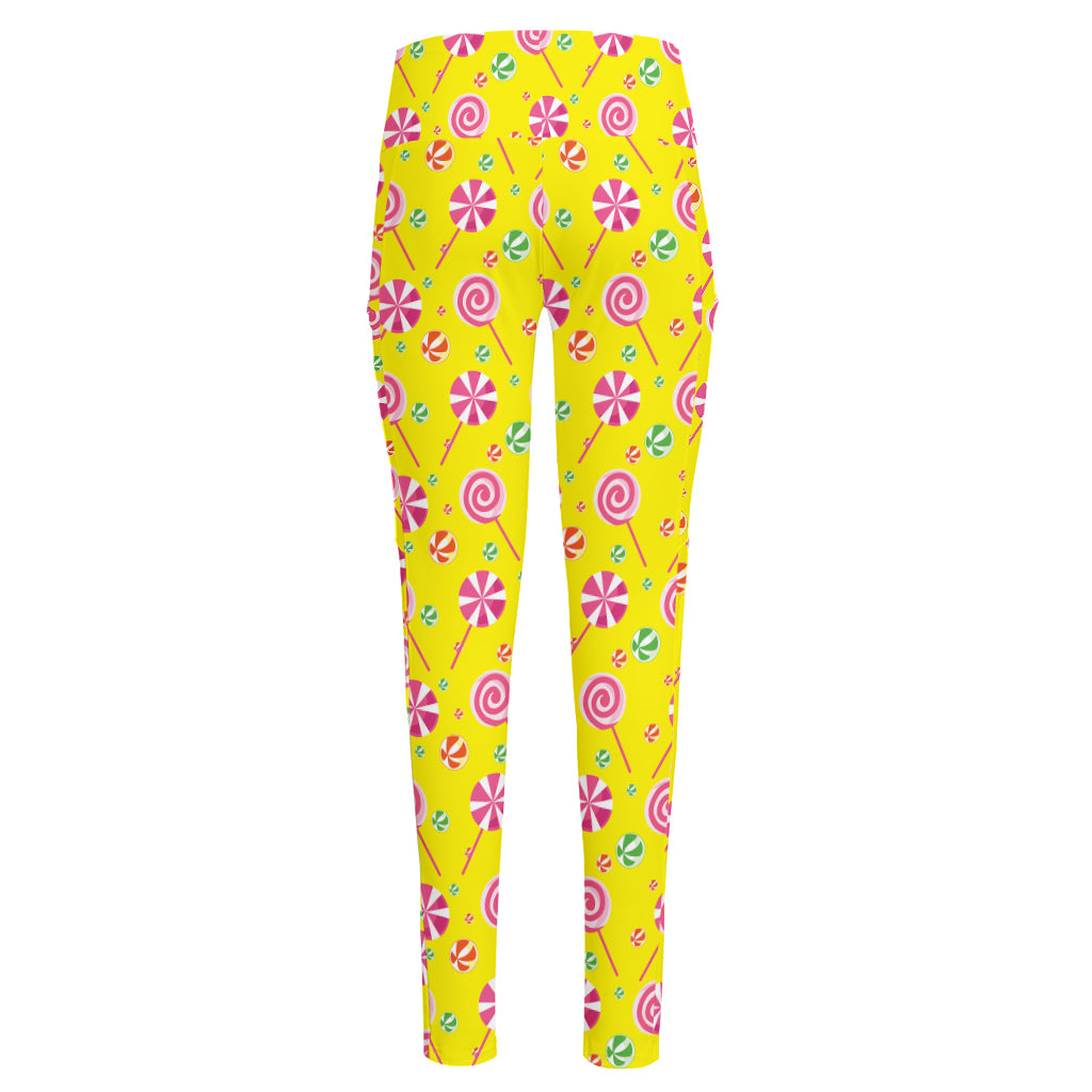 Cute Lollipop Pattern Print High-Waisted Pocket Leggings