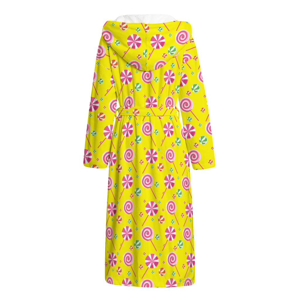 Cute Lollipop Pattern Print Hooded Bathrobe