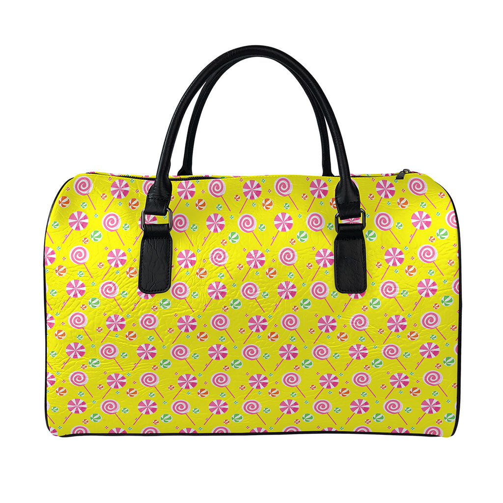 Cute Lollipop Pattern Print Leather Duffle Bag