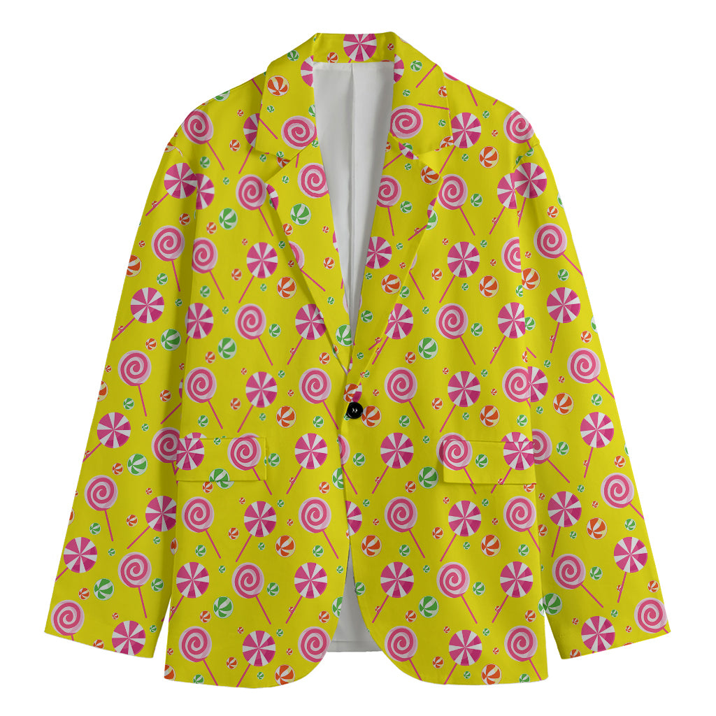 Cute Lollipop Pattern Print Men's Blazer