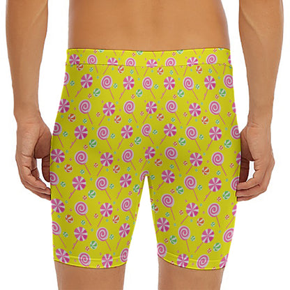 Cute Lollipop Pattern Print Men's Long Boxer Briefs