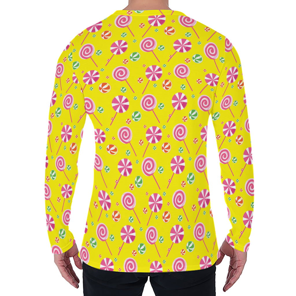 Cute Lollipop Pattern Print Men's Long Sleeve T-Shirt