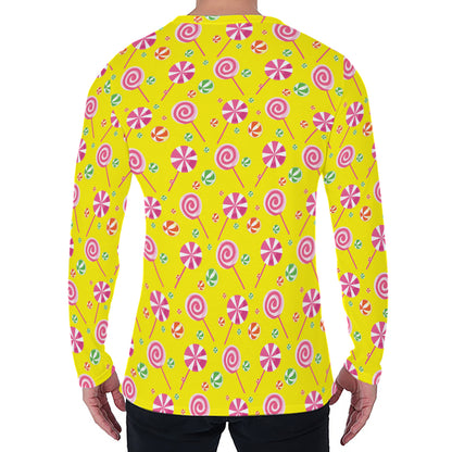 Cute Lollipop Pattern Print Men's Long Sleeve T-Shirt