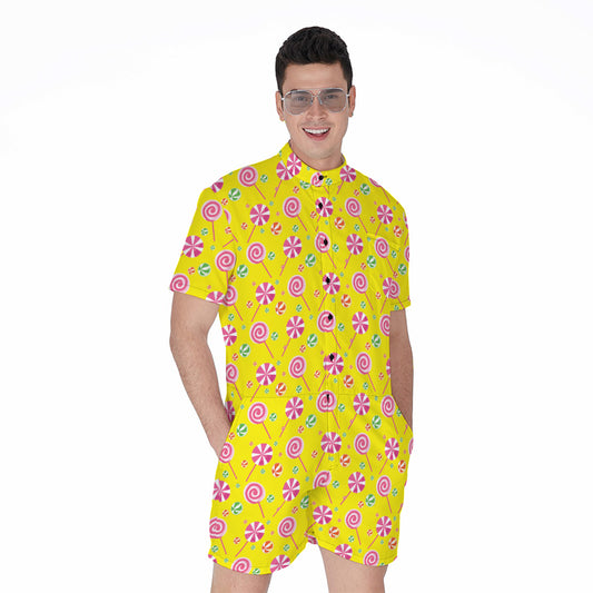 Cute Lollipop Pattern Print Men's Rompers