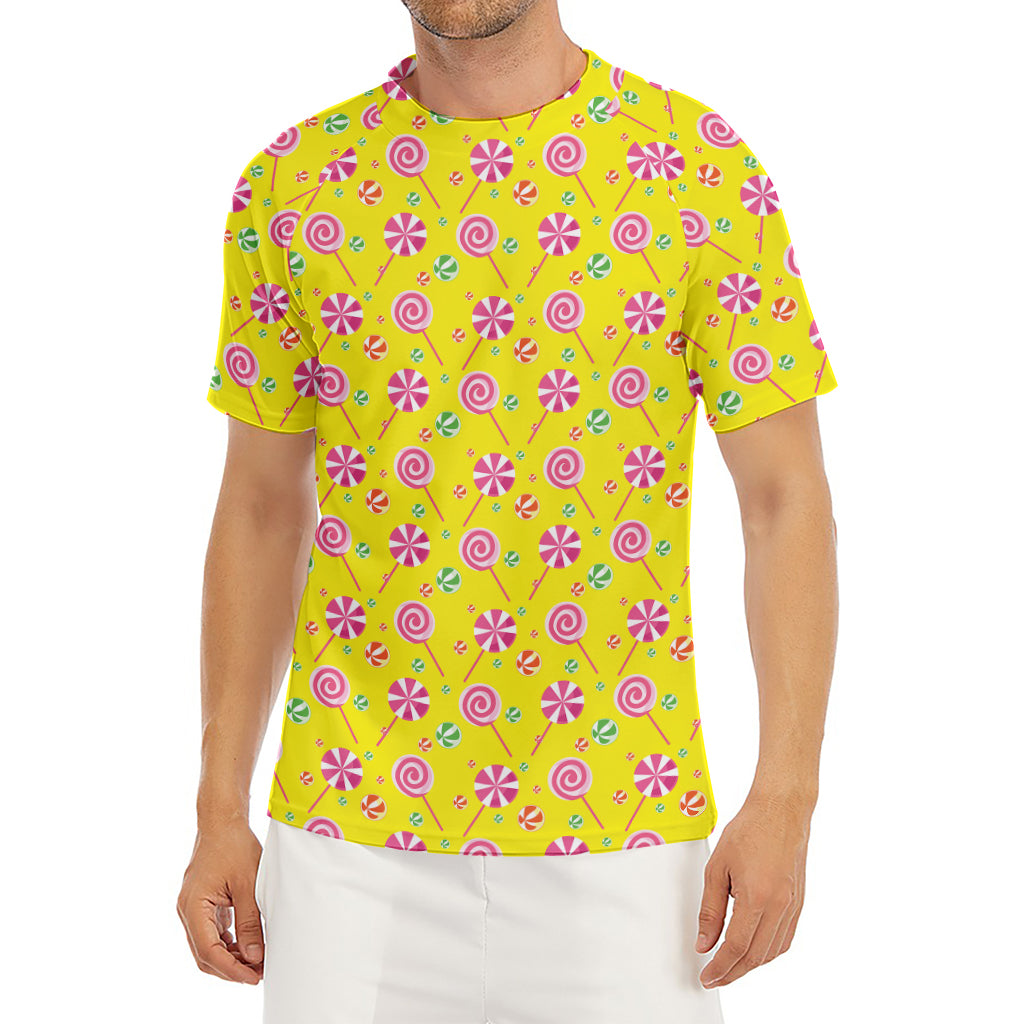 Cute Lollipop Pattern Print Men's Short Sleeve Rash Guard