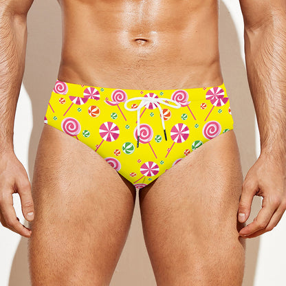 Cute Lollipop Pattern Print Men's Swim Briefs