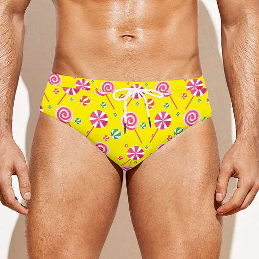 Cute Lollipop Pattern Print Men's Swim Briefs
