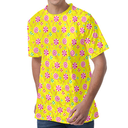 Cute Lollipop Pattern Print Men's Velvet T-Shirt