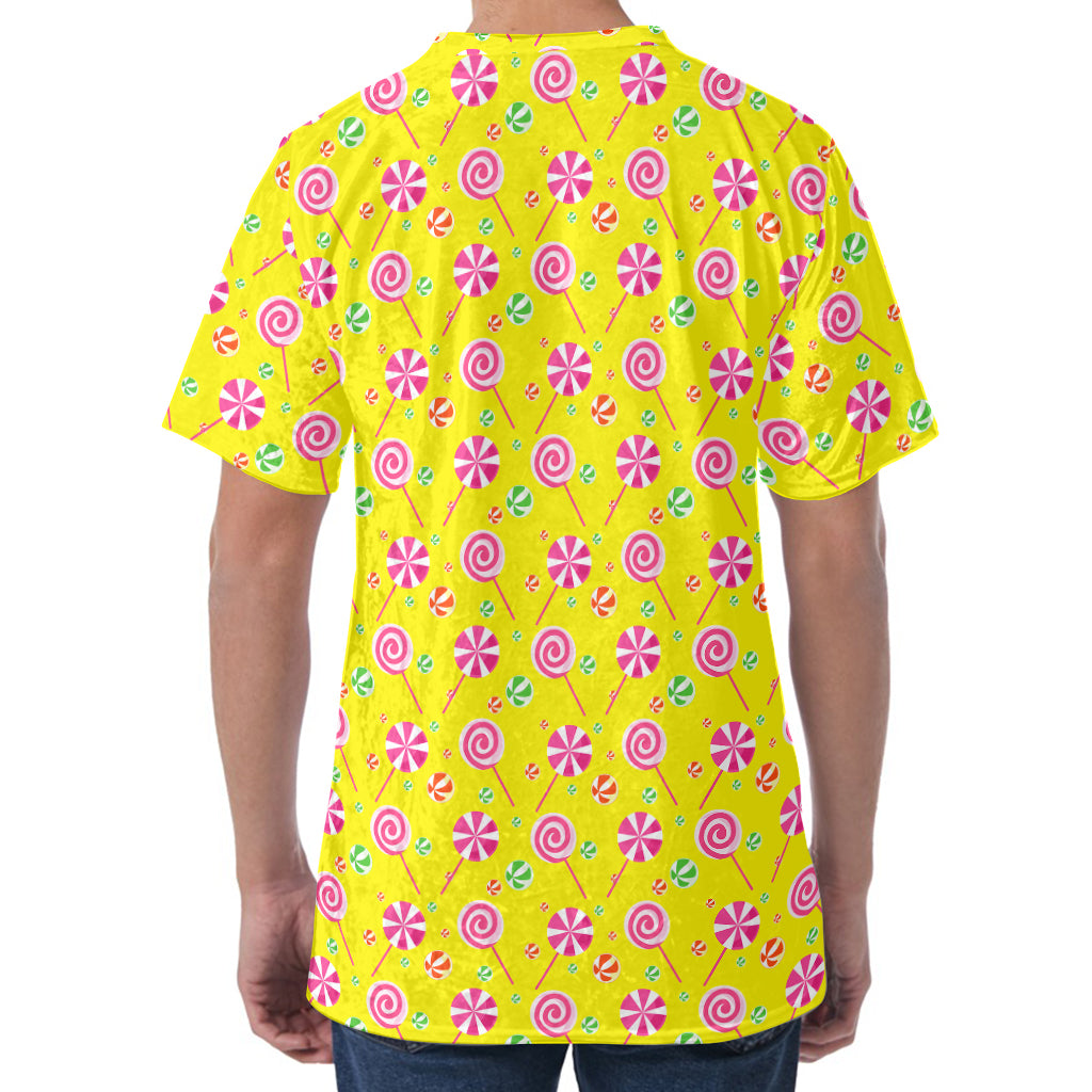 Cute Lollipop Pattern Print Men's Velvet T-Shirt
