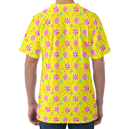 Cute Lollipop Pattern Print Men's Velvet T-Shirt