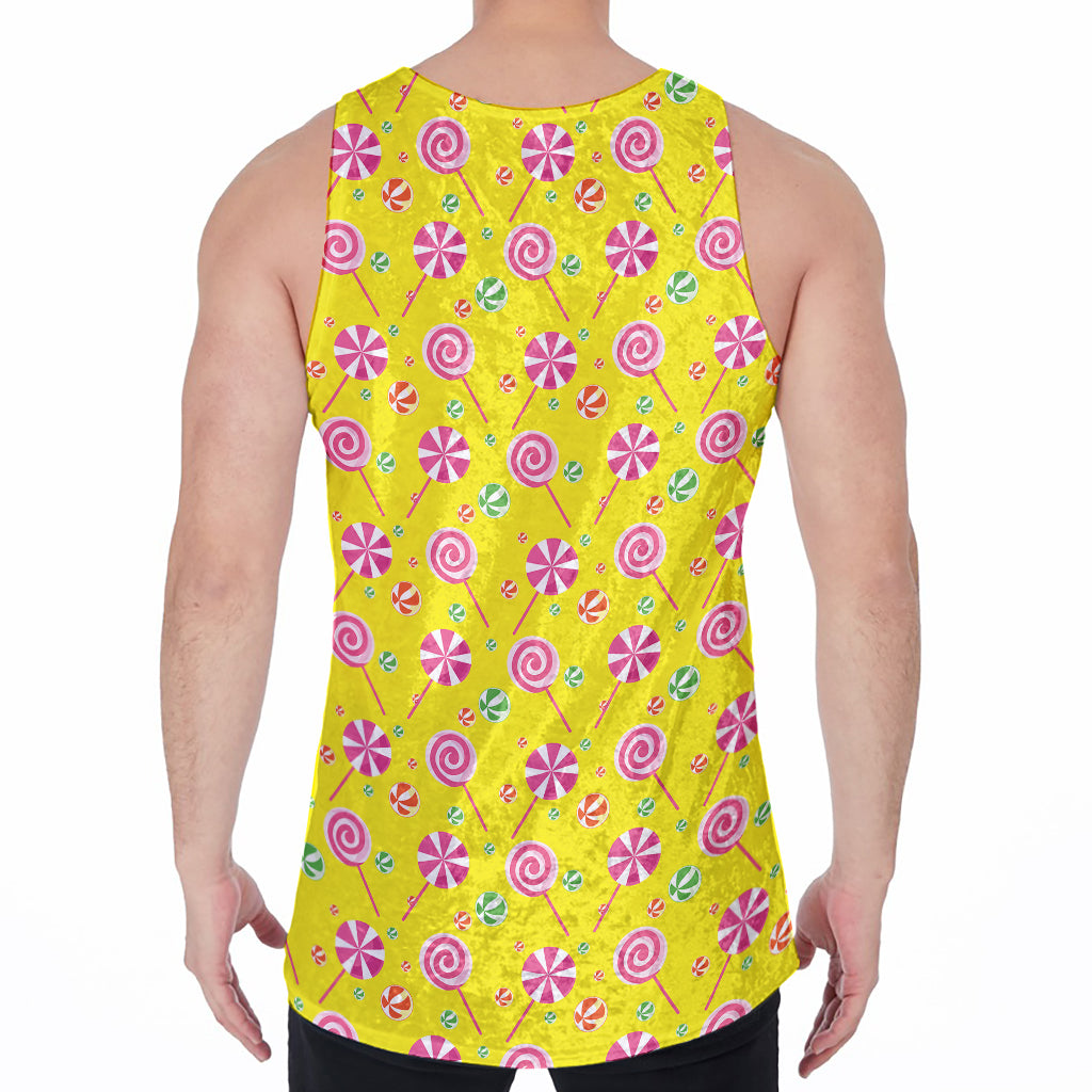 Cute Lollipop Pattern Print Men's Velvet Tank Top