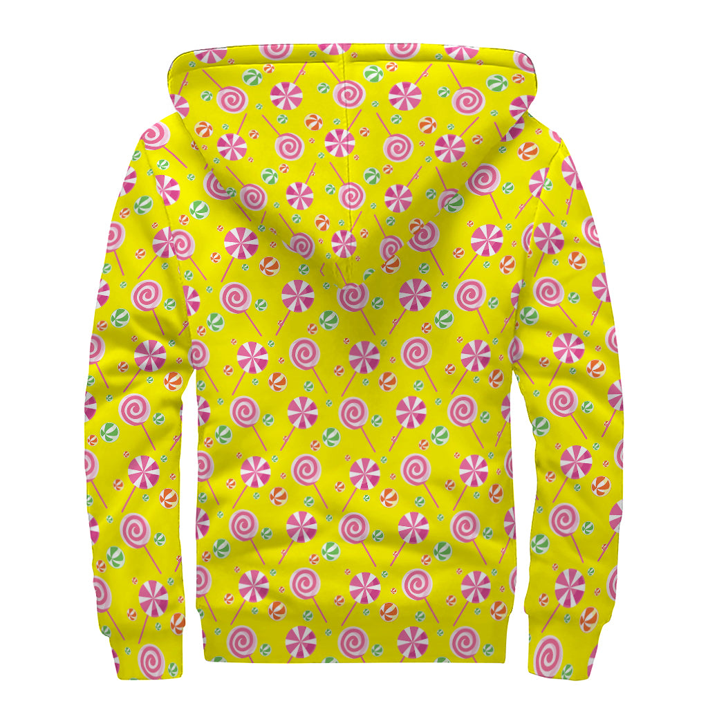 Cute Lollipop Pattern Print Sherpa Lined Zip Up Hoodie