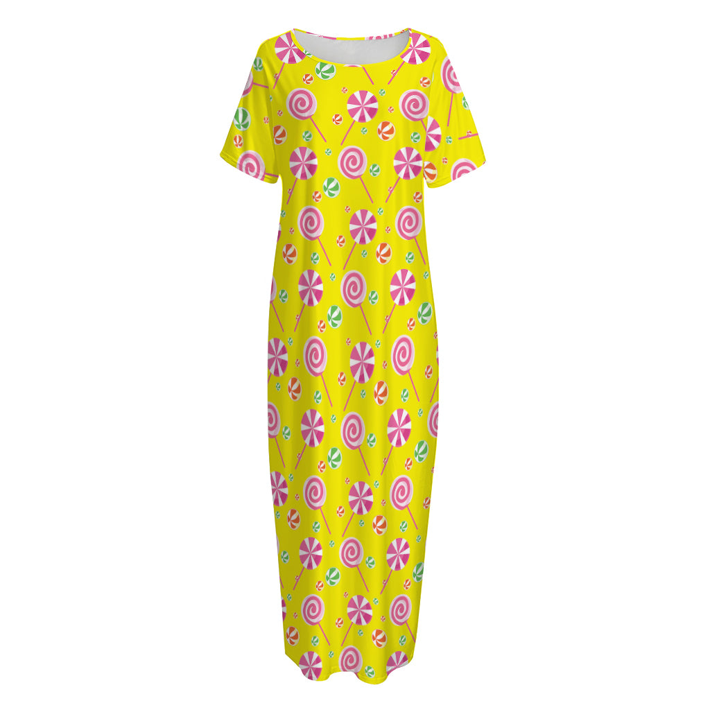 Cute Lollipop Pattern Print Short Sleeve Long Nightdress