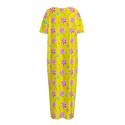 Cute Lollipop Pattern Print Short Sleeve Long Nightdress