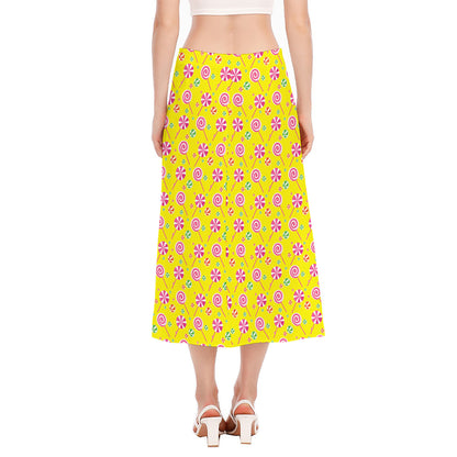 Cute Lollipop Pattern Print Side Slit Midi Skirt