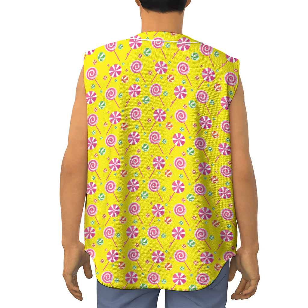 Cute Lollipop Pattern Print Sleeveless Baseball Jersey
