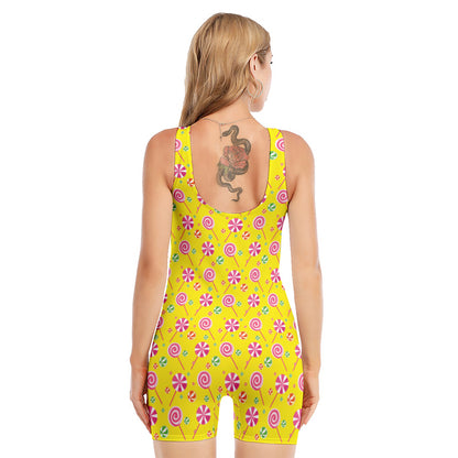 Cute Lollipop Pattern Print Sleeveless One Piece Swimsuit