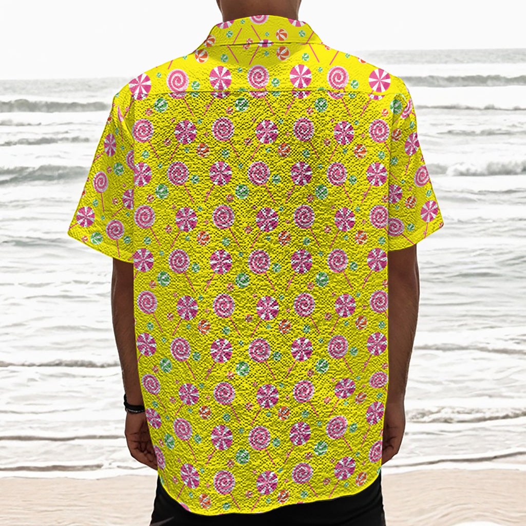 Cute Lollipop Pattern Print Textured Short Sleeve Shirt