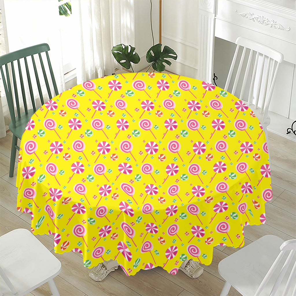 Cute Lollipop Pattern Print Waterproof Round Tablecloth