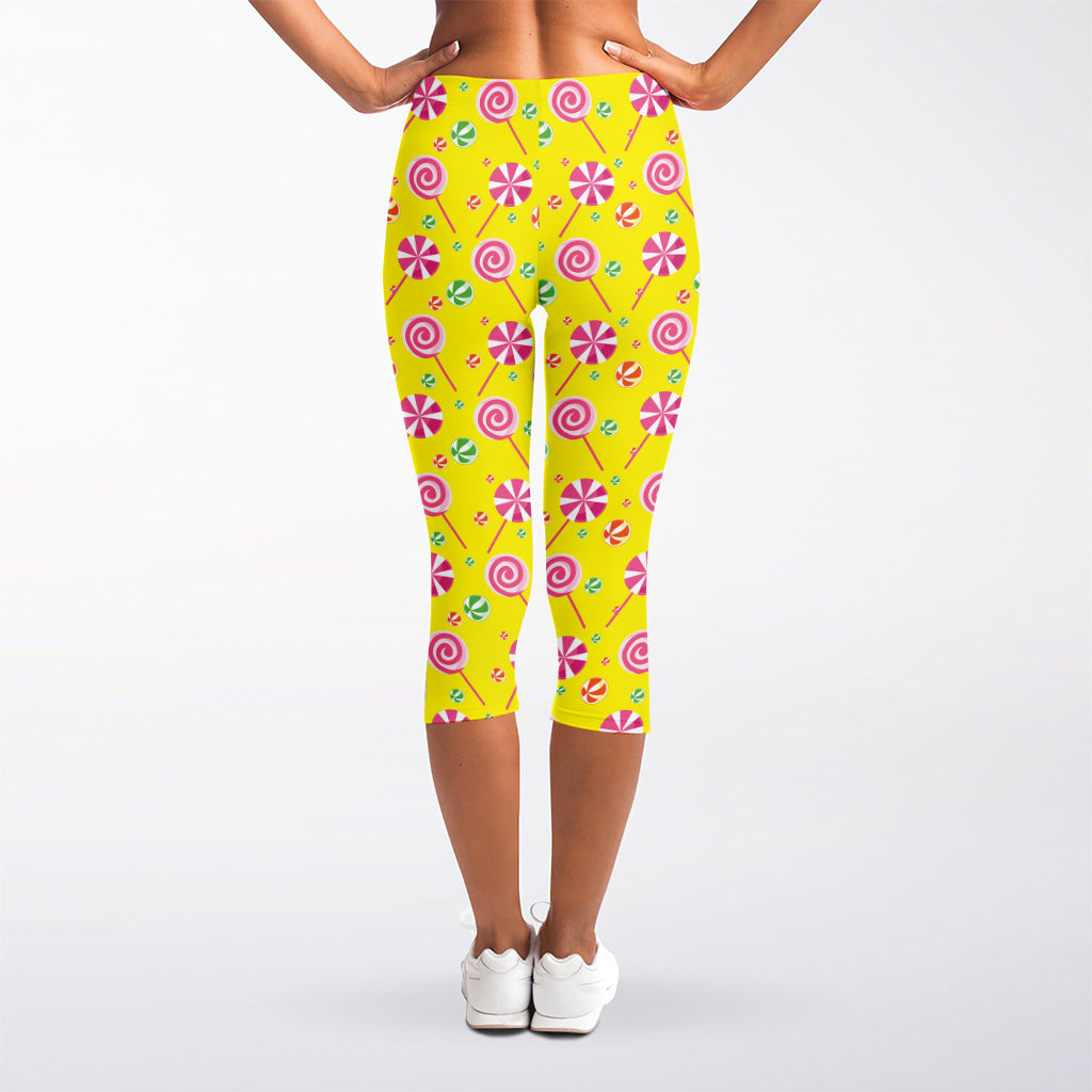 Cute Lollipop Pattern Print Women's Capri Leggings