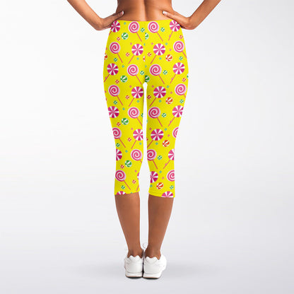 Cute Lollipop Pattern Print Women's Capri Leggings