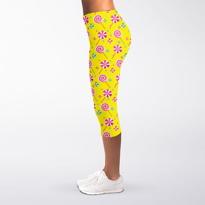 Cute Lollipop Pattern Print Women's Capri Leggings