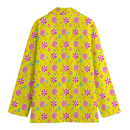 Cute Lollipop Pattern Print Women's Cotton Blazer
