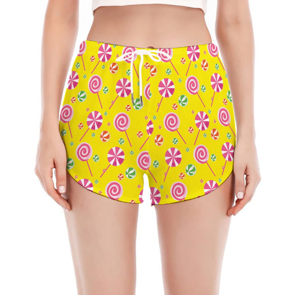Cute Lollipop Pattern Print Women's Split Running Shorts
