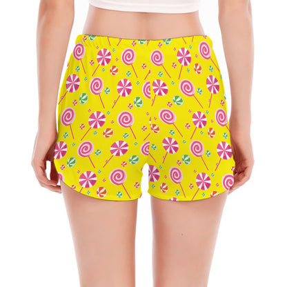 Cute Lollipop Pattern Print Women's Split Running Shorts