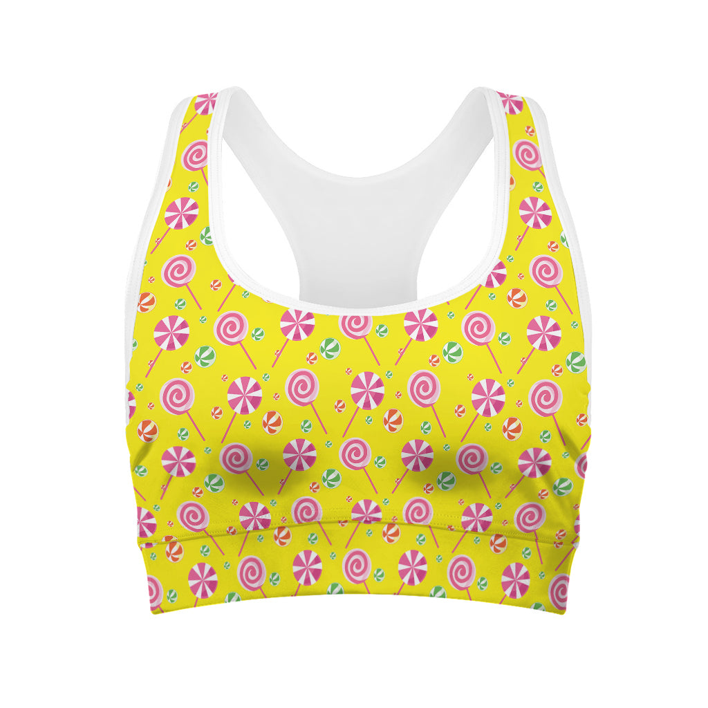 Cute Lollipop Pattern Print Women's Sports Bra