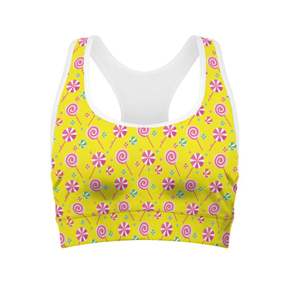 Cute Lollipop Pattern Print Women's Sports Bra