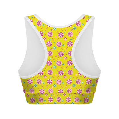 Cute Lollipop Pattern Print Women's Sports Bra